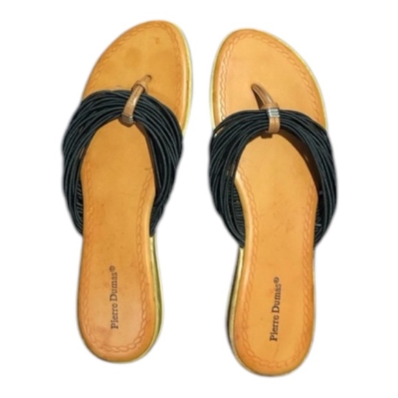 Pierre Dumas Black and Tan Rubber Band Flat Flip Flop Sandals size 10 - Picture 1 of 7